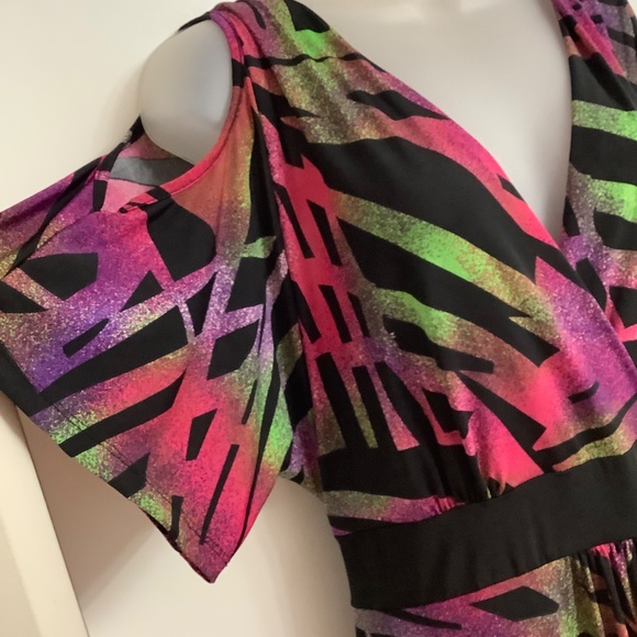 Colorful cold-shoulder dress Sz XL 41/42 bust - Picture 4 of 7